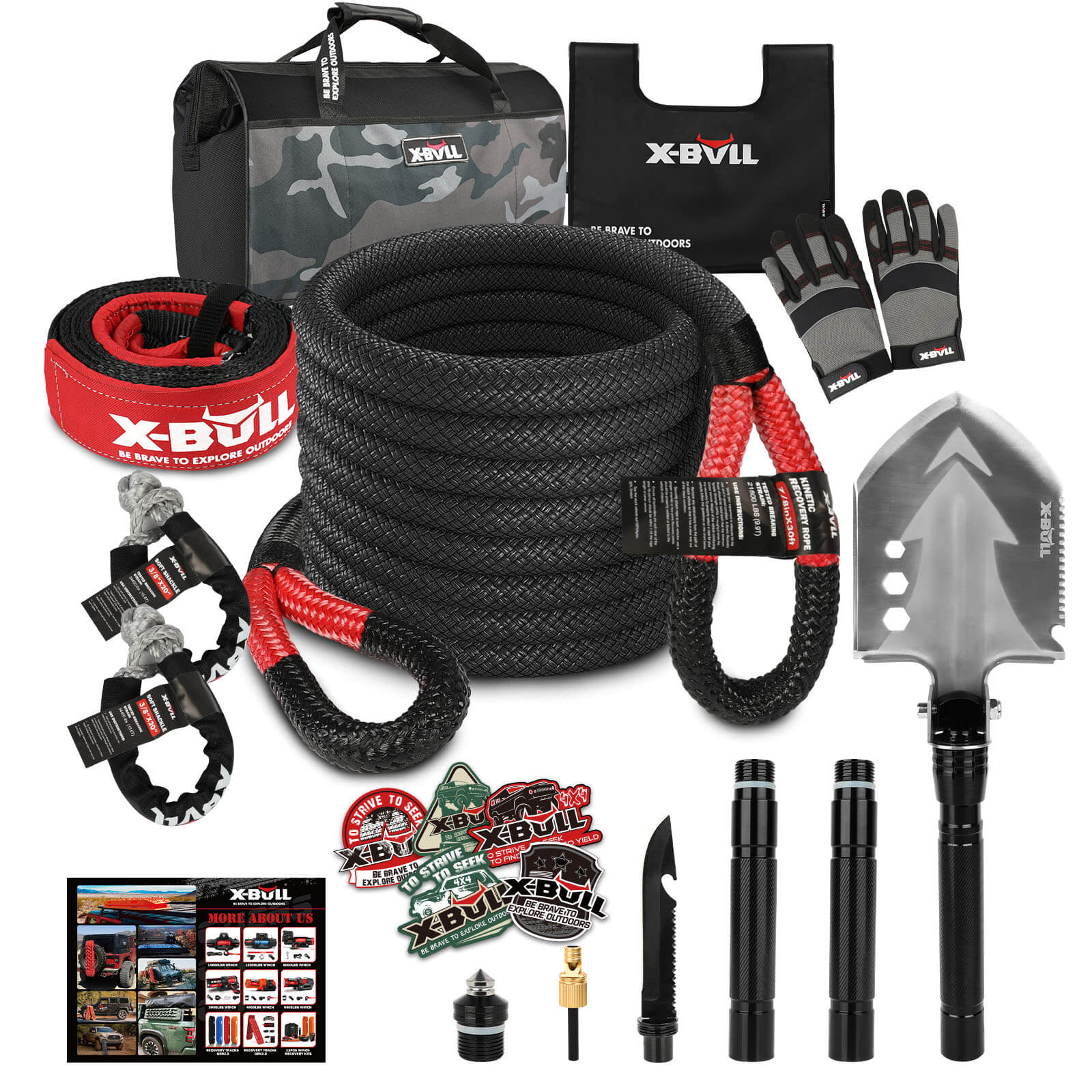 X-BULL Snatch Strap Soft Shackles Kinetic Recovery Rope Folding Shovel Survival V211-AUEB-XBRK013FS001