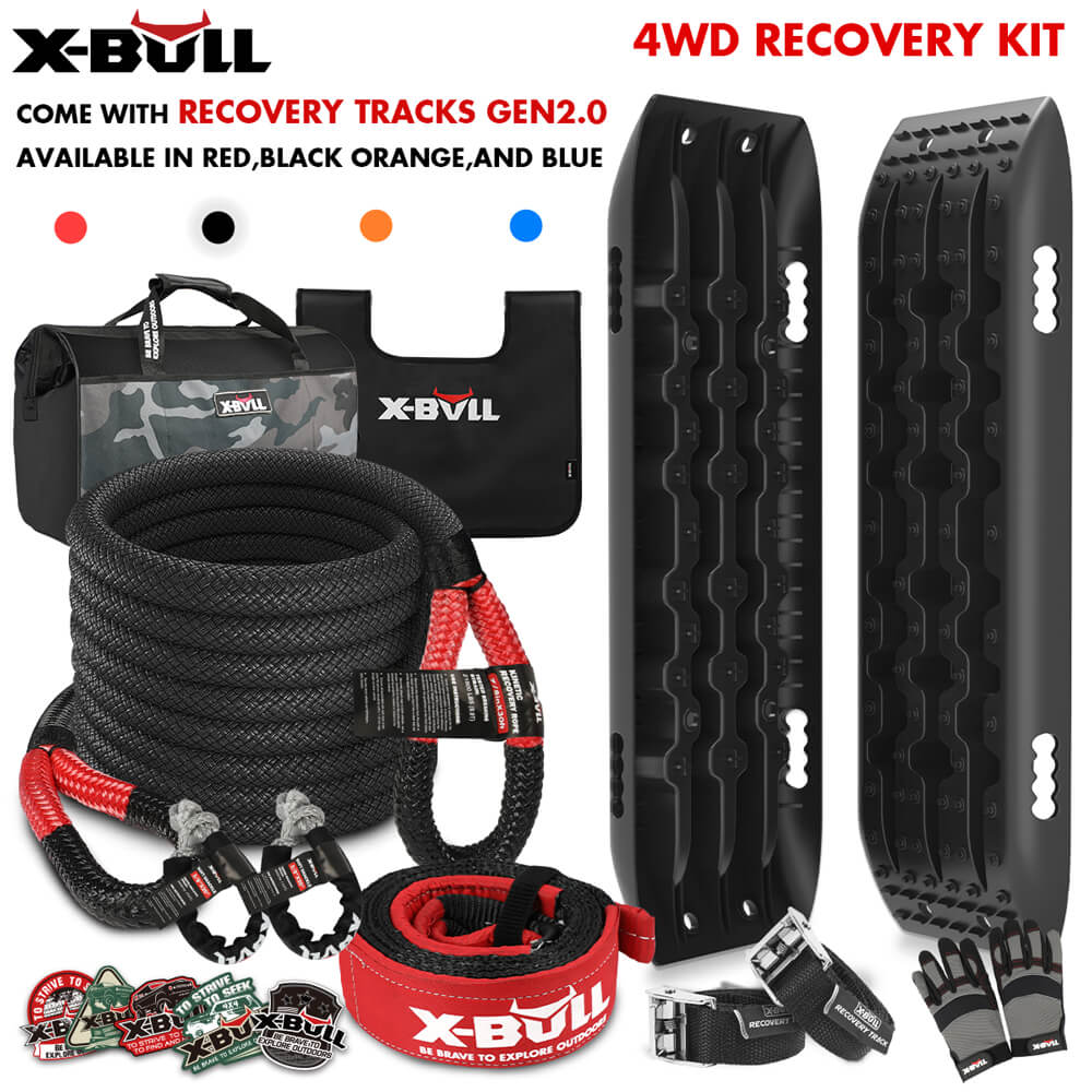 X-BULL 4X4 Recovery Kit Kinetic Recovery Rope Snatch Strap With 2PCS Recovery Tracks 4WD Gen2.0 Black V211-AUEB-XBRK013ST002N