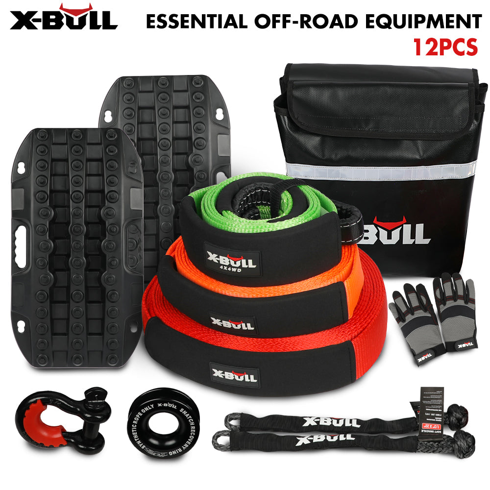 X-BULL 4WD Winch Recovery Kit 12Pcs Recovery Tracks Snatch Strap Soft Shackles Recovery Ring V211-AUEB-XBRK014