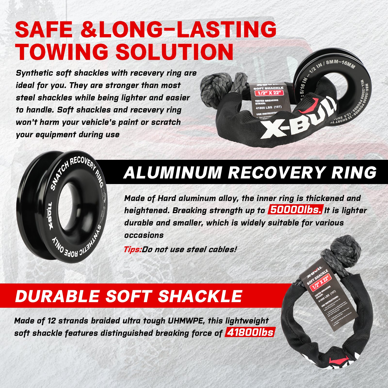 X-BULL 4WD Winch Recovery Kit 12Pcs Recovery Tracks Snatch Strap Soft Shackles Recovery Ring V211-AUEB-XBRK014