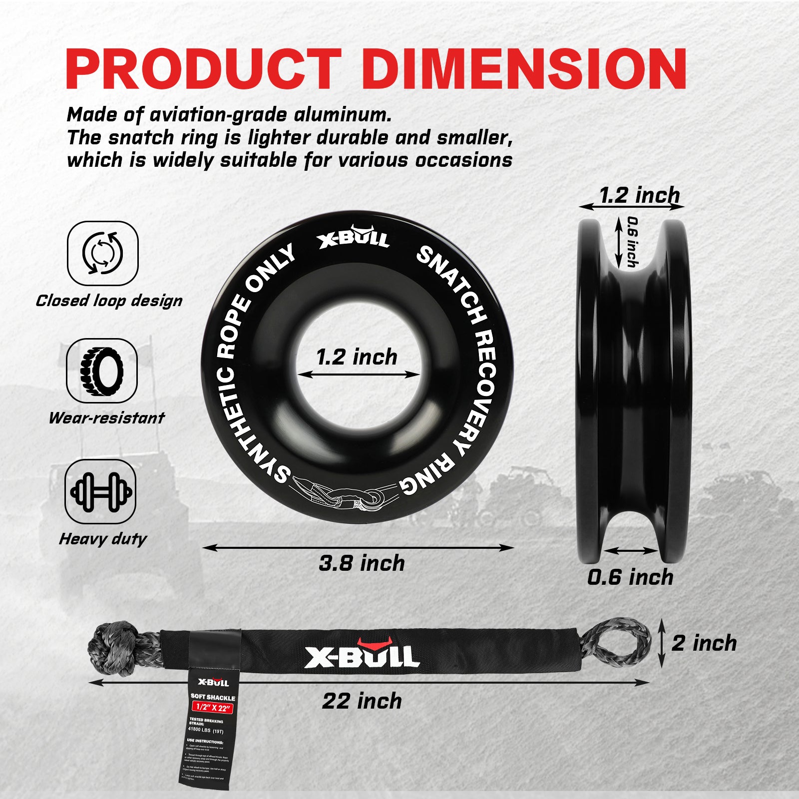 X-BULL 4WD Winch Recovery Kit 12Pcs Recovery Tracks Snatch Strap Soft Shackles Recovery Ring V211-AUEB-XBRK014