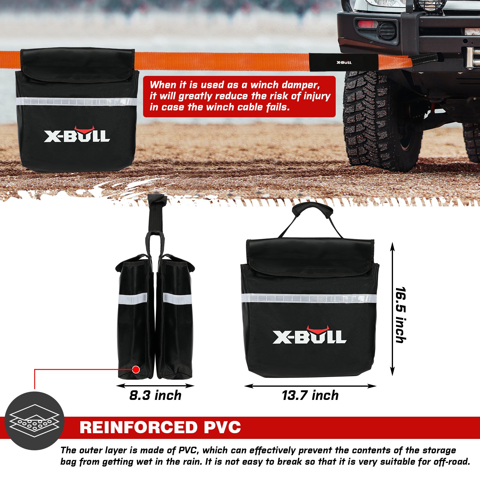 X-BULL 4WD Winch Recovery Kit 12Pcs Recovery Tracks Snatch Strap Soft Shackles Recovery Ring V211-AUEB-XBRK014