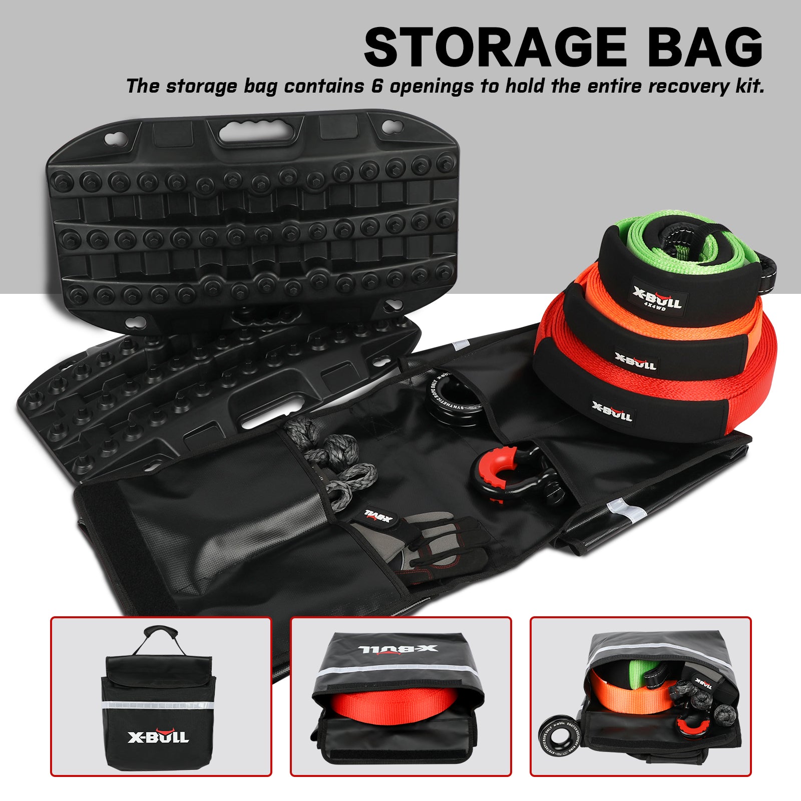 X-BULL 4WD Winch Recovery Kit 12Pcs Recovery Tracks Snatch Strap Soft Shackles Recovery Ring V211-AUEB-XBRK014