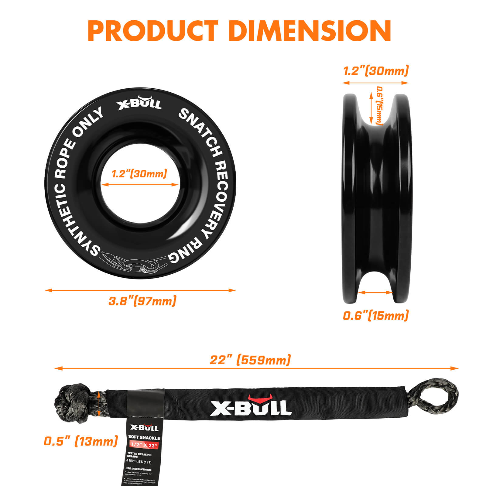X-BULL 4WD Recovery Kit Snatch Strap Soft Shackles Folding Shovel Survival 4X4 V211-AUEB-XBRK016FS001