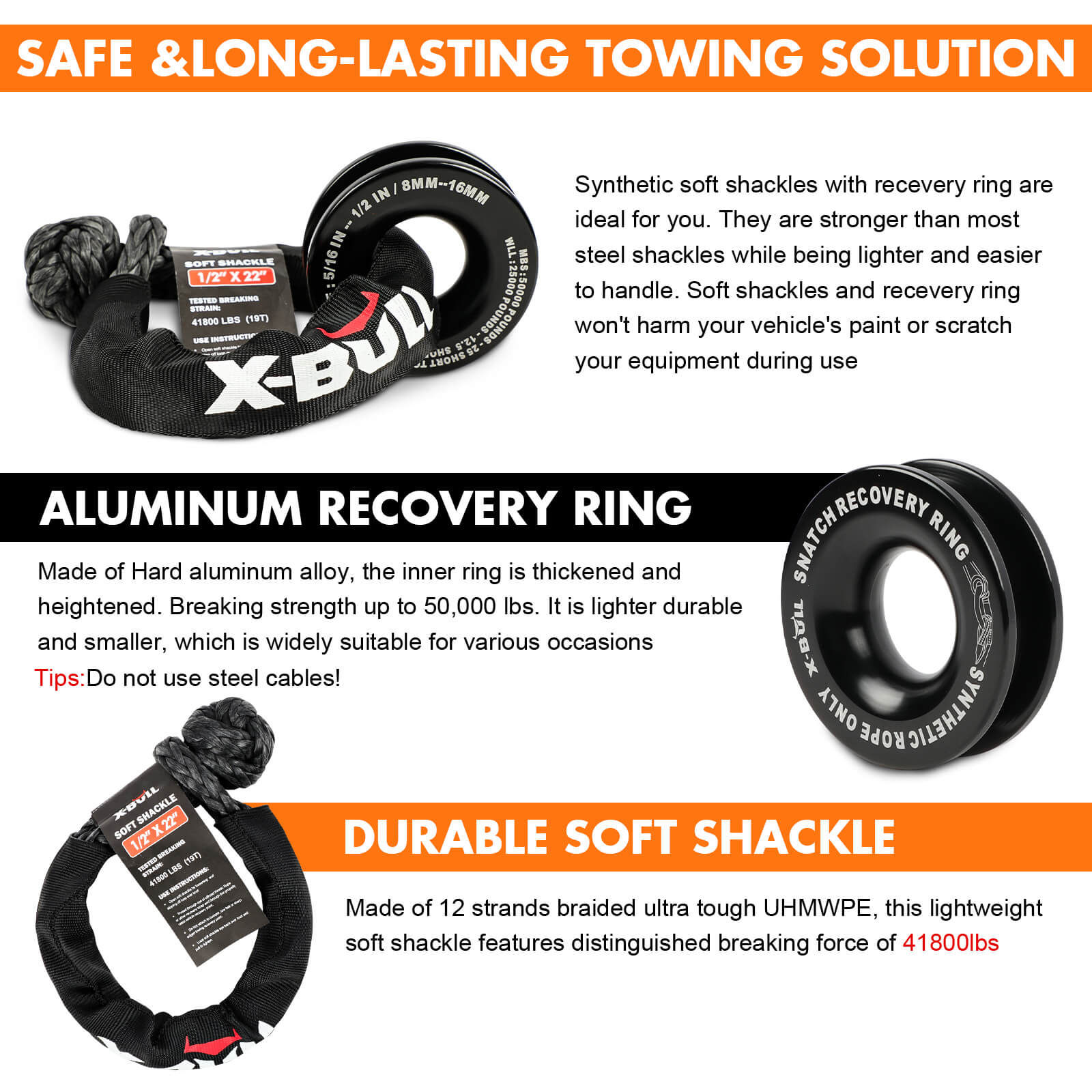 X-BULL 4WD Recovery Kit Snatch Strap Soft Shackles Folding Shovel Survival 4X4 V211-AUEB-XBRK016FS001