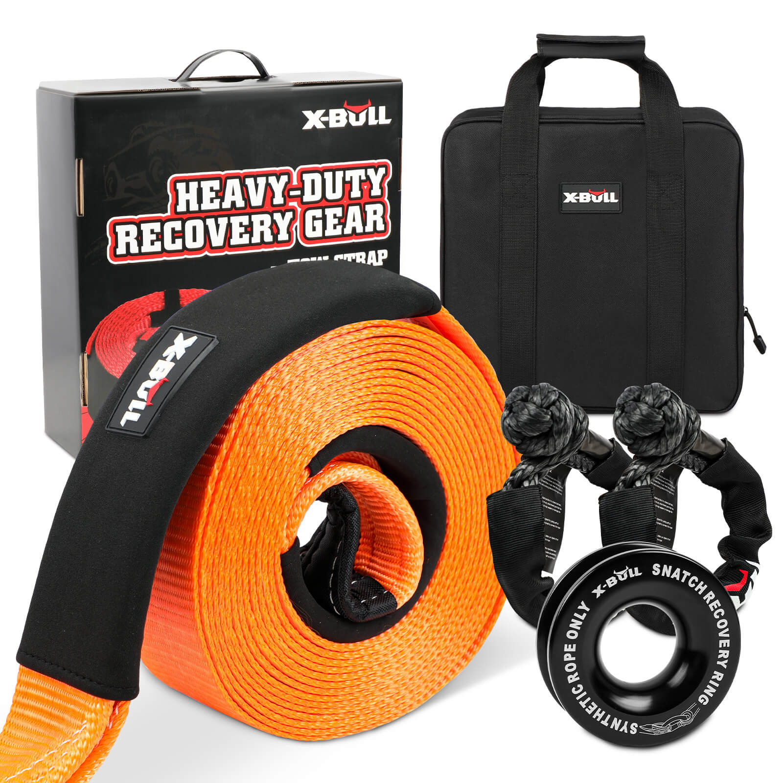 X-BULL 4WD Recovery Kit Off Road Snatch Strap Soft Shackles Snatch Block Pulley V211-AUEB-XBRK016V