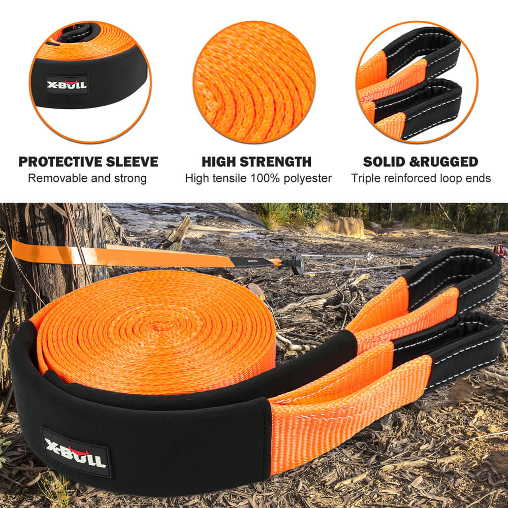 X-BULL 4WD Recovery Kit Off Road Snatch Strap Soft Shackles Snatch Block Pulley V211-AUEB-XBRK016V