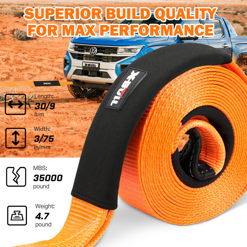 X-BULL 4WD Recovery Kit Off Road Snatch Strap Soft Shackles Snatch Block Pulley V211-AUEB-XBRK016V