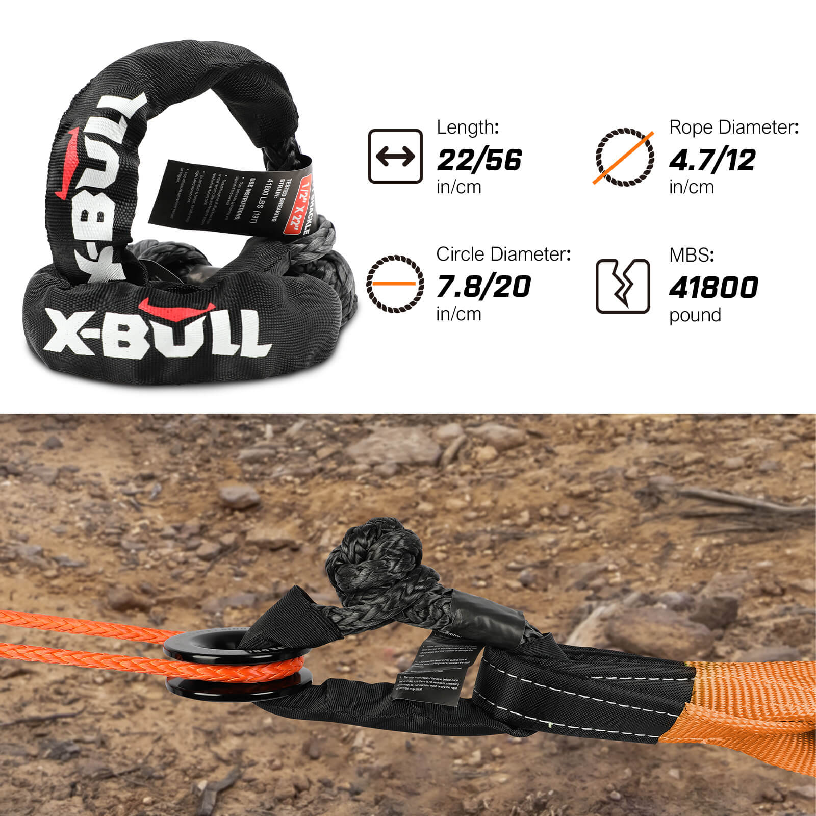 X-BULL 4WD Recovery Kit Off Road Snatch Strap Soft Shackles Snatch Block Pulley V211-AUEB-XBRK016V