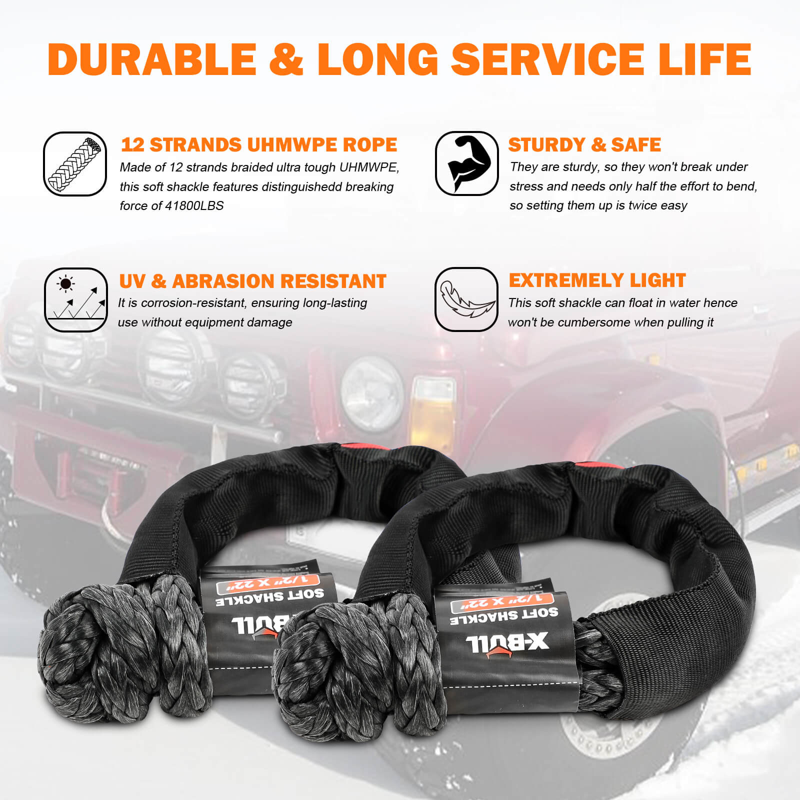X-BULL 4WD Recovery Kit Off Road Snatch Strap Soft Shackles Snatch Block Pulley V211-AUEB-XBRK016V