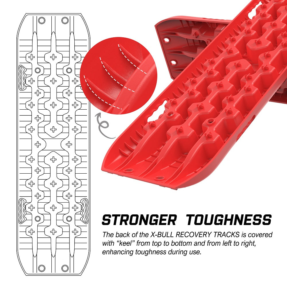 X-BULL 2 Pairs Recovery tracks Sand Mud Snow 4WD / 4x4 ATV Offroad Stronger Gen 3.0 - Red V211-AUEB-XBRT006