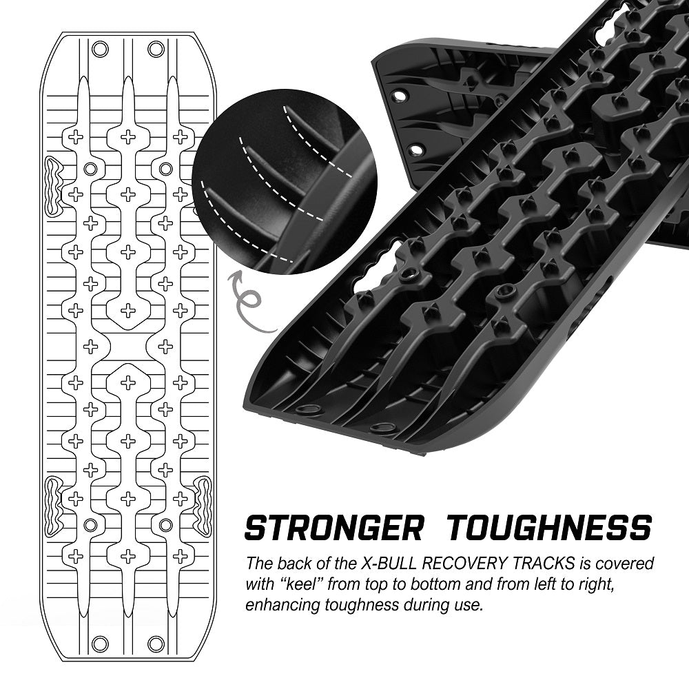 X-BULL Recovery tracks / Sand tracks / Mud tracks / Off Road 4WD 4x4 Car 2pcs Gen 3.0 - Black V211-AUEB-XBRT009-N