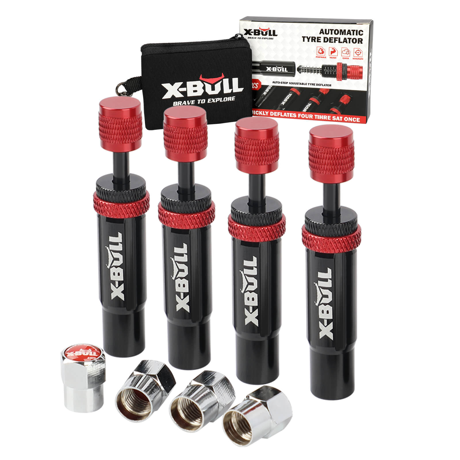 X-BULL 4PCS Tyre Deflators Air Quick Deflator Adjustable 10~30 PSI Tire Valve V211-AUEB-XBTD001