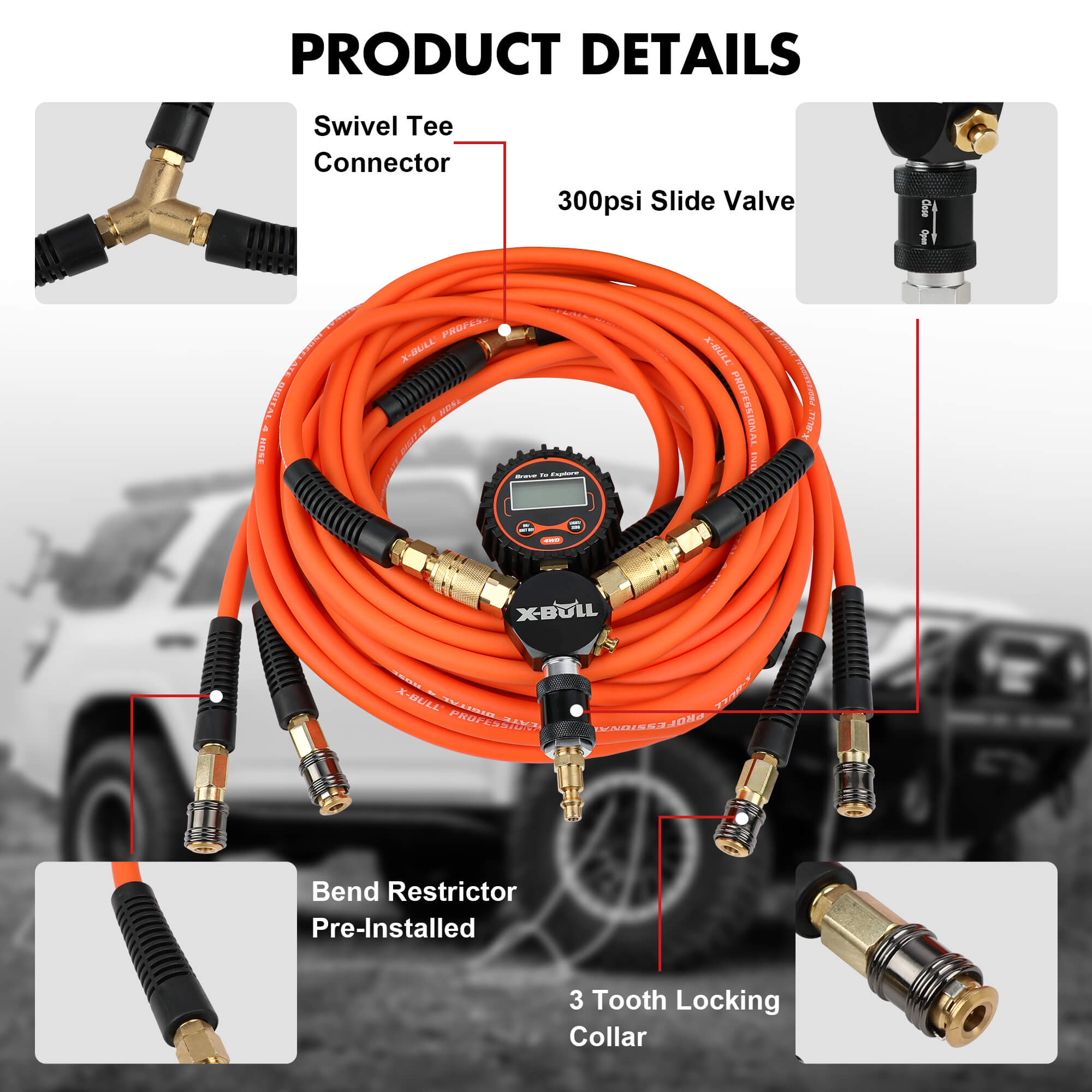 X-BULL Indeflate Digital 4 Hose 4 Tire Inflation Deflation System Equalizer V211-AUEB-XBTN001