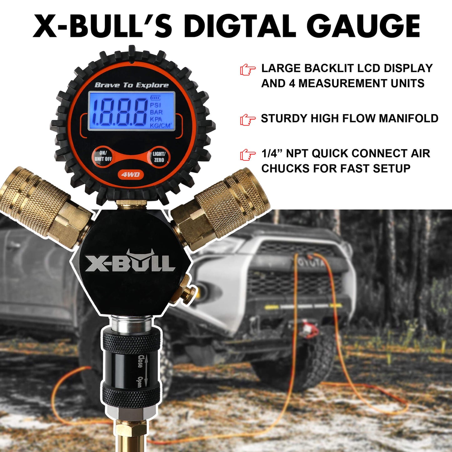 X-BULL Indeflate Digital 4 Hose 4 Tire Inflation Deflation System Equalizer V211-AUEB-XBTN001