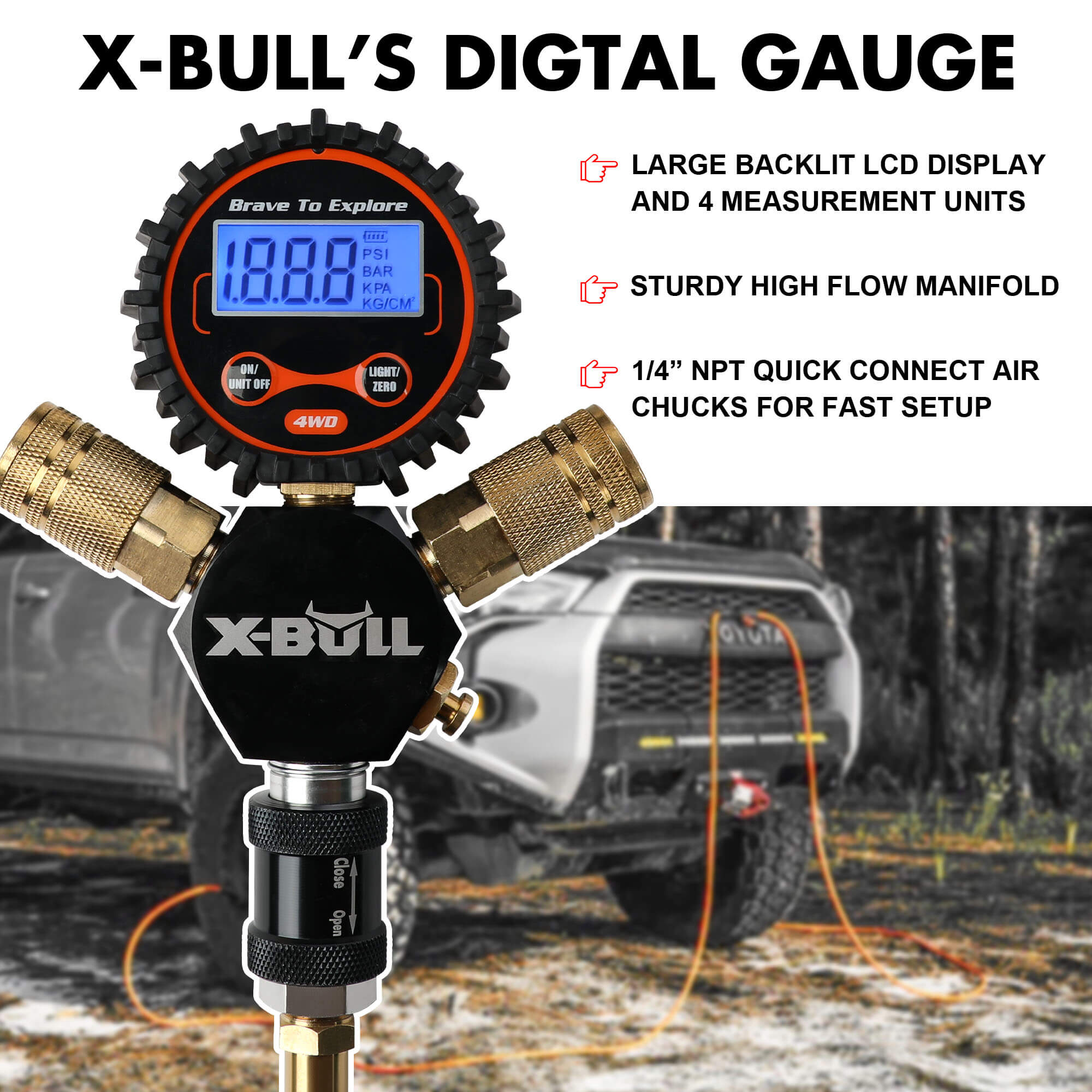 X-BULL Indeflate Digital 4 Hose 4 Tire Inflation Deflation System Equalizer V211-AUEB-XBTN001