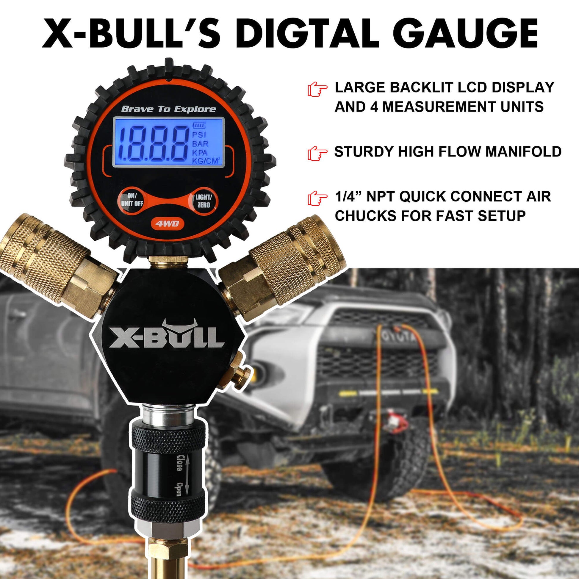 X-BULL 4 Tire Inflation Indeflate Digital 4 Hose 4 Tire Inflation Tyre Deflation System Equalizer V211-AUEB-XBTN001N