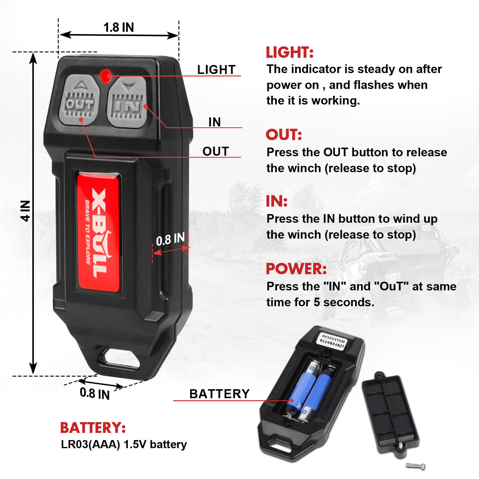 X-BULL 12V Winch Remote Control Twin Handset Easy to Install Upgrade Remotes V211-AUEB-XBWP004S