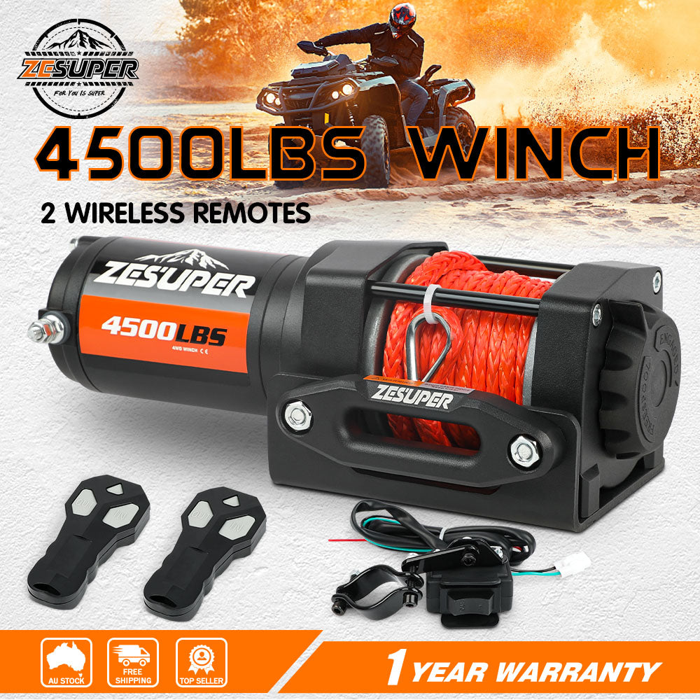 ZESUPER 12V Winch 4500LBS Electric Winch ATV Winch Synthetic Rope BOAT Trailer V211-AUEB-ZEEW002