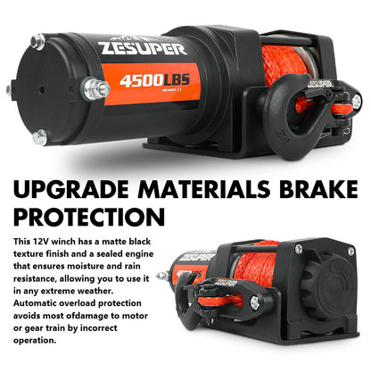 ZESUPER 12V Winch 4500LBS Electric Winch ATV Winch Synthetic Rope BOAT Trailer V211-AUEB-ZEEW002