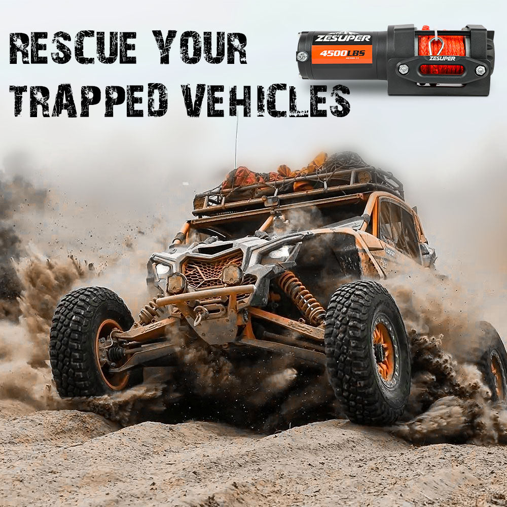 ZESUPER 12V Winch 4500LBS Electric Winch ATV Winch Synthetic Rope BOAT Trailer V211-AUEB-ZEEW002