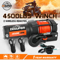 ZESUPER 4500lb Electric Winch 12V Synthetic Rope Boat Winch ATV Winch Kit Boat Winch UTV 4WD Wireless RemoteX2 Black