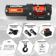 ZESUPER 4500lb Electric Winch 12V Synthetic Rope Boat Winch ATV Winch Kit Boat Winch UTV 4WD Wireless RemoteX2 Black