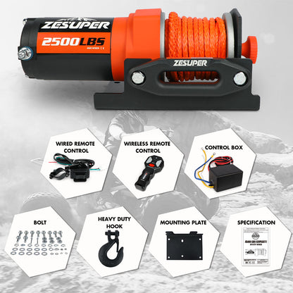 ZESUPER 12V Electric Winch 2500lbs Synthetic Rope Wireless Remote ATV UTV BOAT V211-AUEB-ZEEW005
