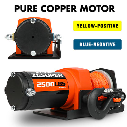 ZESUPER 12V Electric Winch 2500lbs Synthetic Rope Wireless Remote ATV UTV BOAT V211-AUEB-ZEEW005