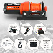 2500LBS Electric Winch Wireless Remote Synthetic Rope Wireless Remote ATV UTV BOAT V211-AUEB-ZEEW005N
