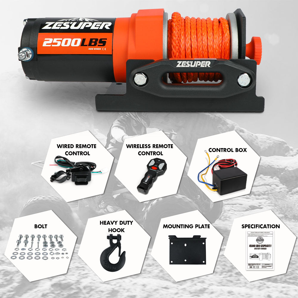 2500LBS Electric Winch Wireless Remote Synthetic Rope Wireless Remote ATV UTV BOAT V211-AUEB-ZEEW005N