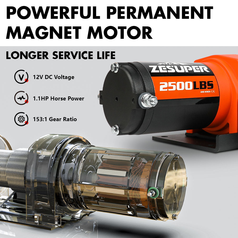 2500LBS Electric Winch Wireless Remote Synthetic Rope Wireless Remote ATV UTV BOAT V211-AUEB-ZEEW005N