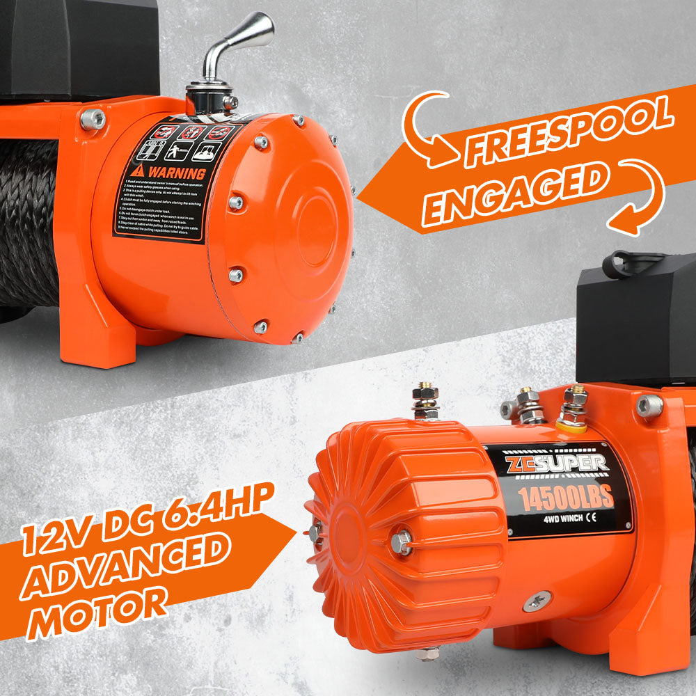ZESUPER 12V Electric Winch 14500lbs Synthetic Rope Wireless Remote 4X4 4WD Car V211-AUEB-ZEEW007