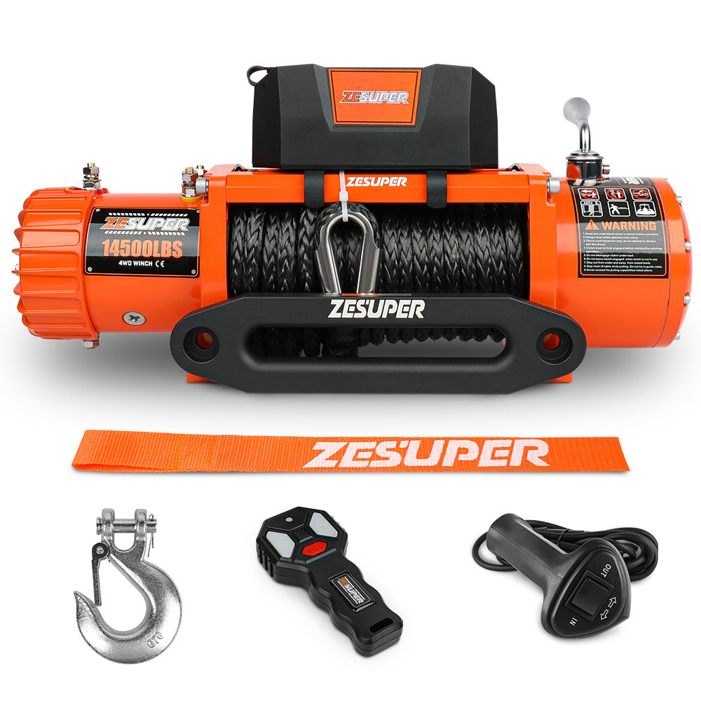 ZESUPER 14500lbs Electric Winch 12V Synthetic Rope Wireless Remote 4X4 4WD Car V211-AUEB-ZEEW007N