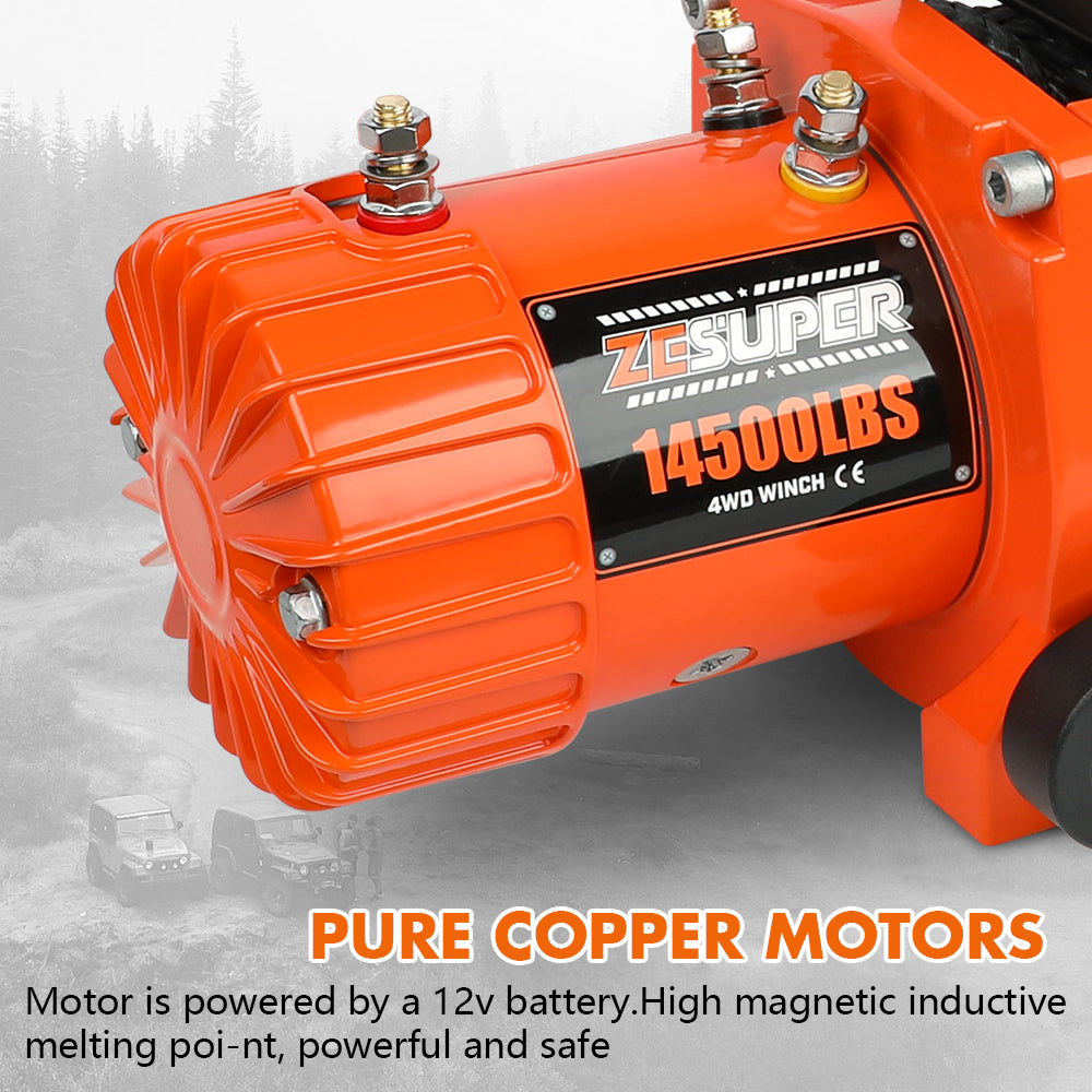 ZESUPER 14500lbs Electric Winch 12V Synthetic Rope Wireless Remote 4X4 4WD Car V211-AUEB-ZEEW007N