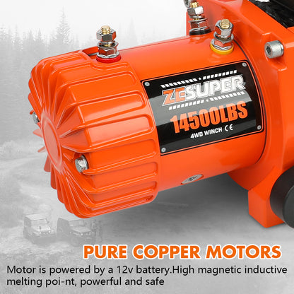 ZESUPER 14500lbs Electric Winch 12V Synthetic Rope Wireless Remote 4X4 4WD Car V211-AUEB-ZEEW007N