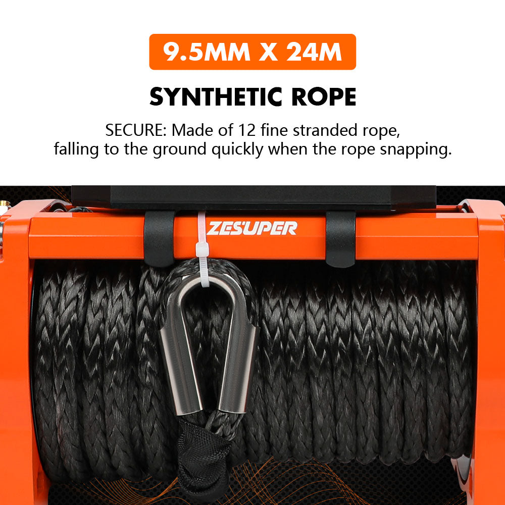 ZESUPER 14500lbs Electric Winch 12V Synthetic Rope Wireless Remote 4X4 4WD Car V211-AUEB-ZEEW007N