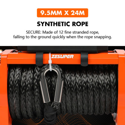 ZESUPER 14500lbs Electric Winch 12V Synthetic Rope Wireless Remote 4X4 4WD Car V211-AUEB-ZEEW007N