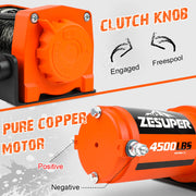 ZESUPER 4500lb Electric Winch 12V Synthetic Rope Boat Winch ATV Winch Kit Boat Winch UTV 4WD Wireless RemoteX2 Orange