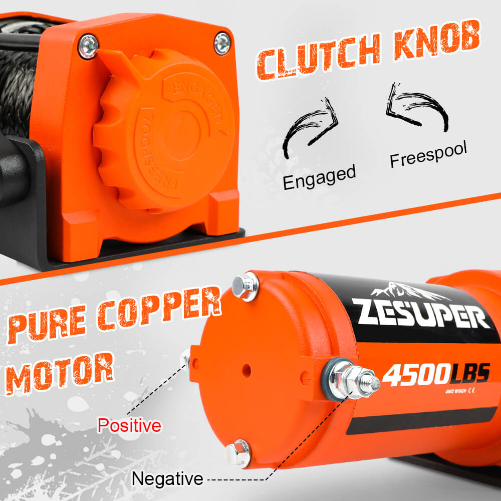 ZESUPER 4500lb Electric Winch 12V Synthetic Rope Boat Winch ATV Winch Kit Boat Winch UTV 4WD Wireless RemoteX2 Orange