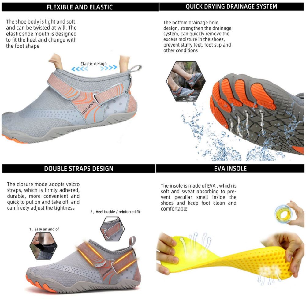 Men Women Water Shoes Barefoot Quick Dry Aqua Sports Shoes - Black Size EU36 = US3.5 V213-01WS-A-G-BLK36