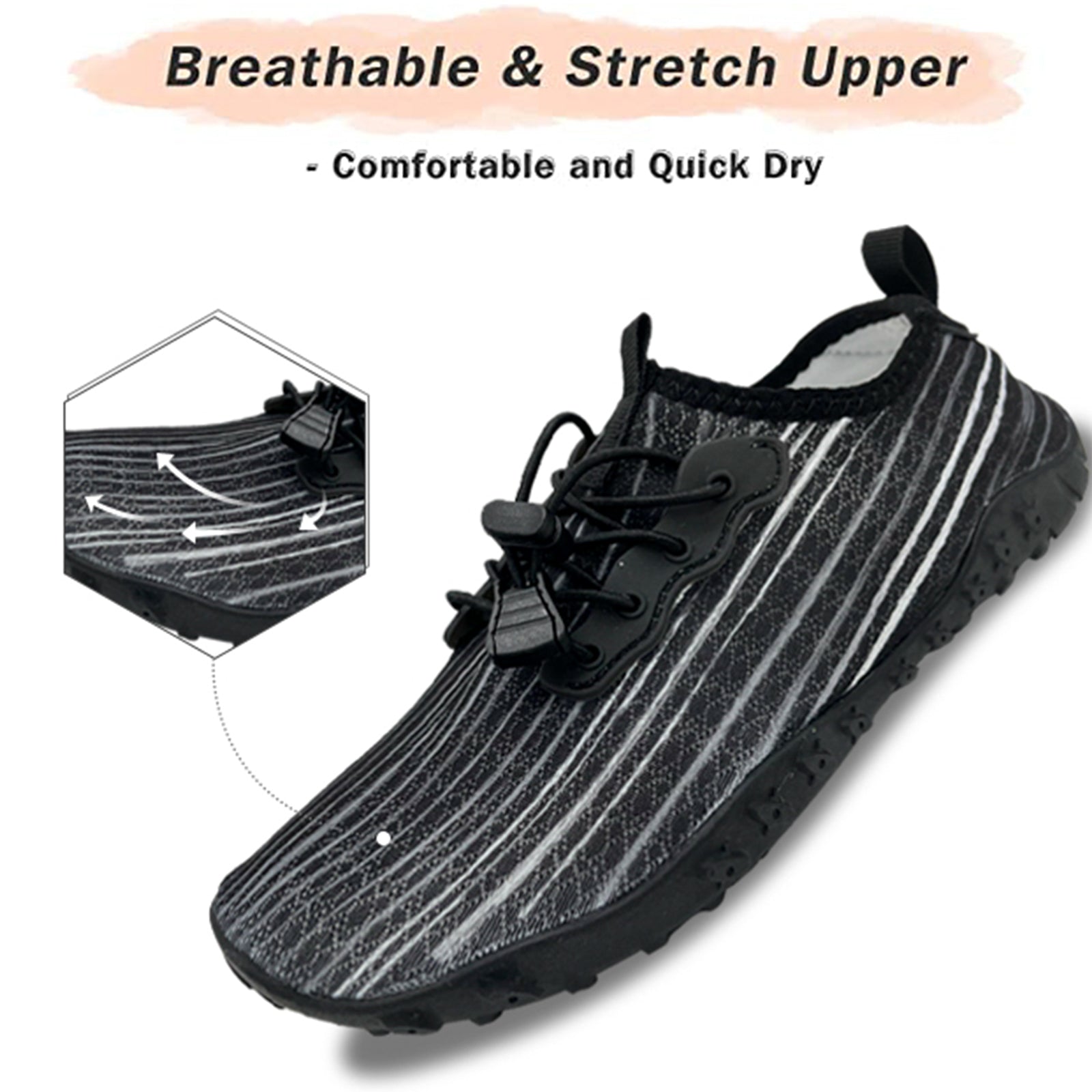 Water Shoes for Men and Women Soft Breathable Slip-on Aqua Shoes Aqua Socks for Swim Beach Pool Surf Yoga V213-05WS-A-G-BLK7