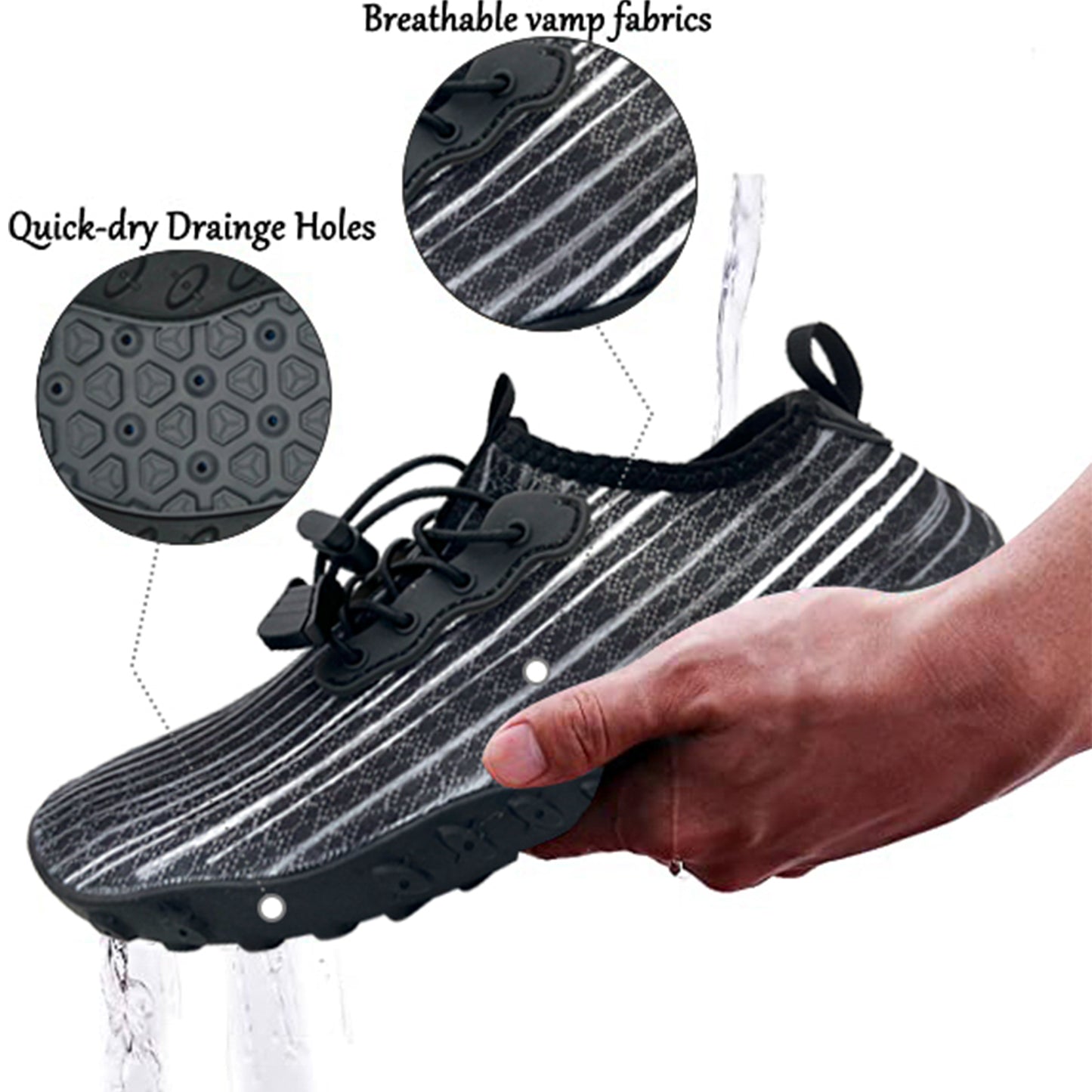 Water Shoes for Men and Women Soft Breathable Slip-on Aqua Shoes Aqua Socks for Swim Beach Pool Surf Yoga V213-05WS-A-G-BLK7
