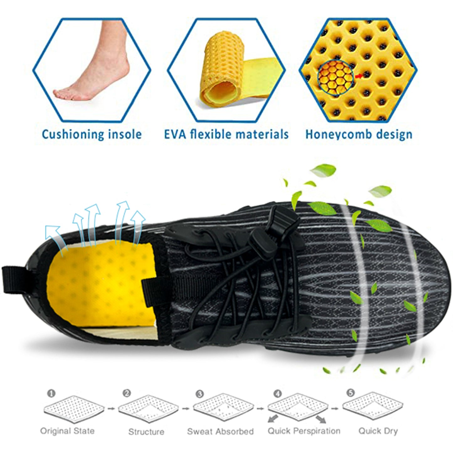 Water Shoes for Men and Women Soft Breathable Slip-on Aqua Shoes Aqua Socks for Swim Beach Pool Surf Yoga V213-05WS-A-G-BLK7