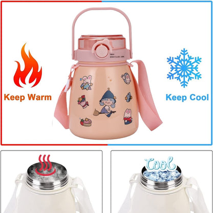 1000ml Large Water Bottle Stainless Steel Straw Water Jug with FREE Sticker Packs (Pink) V213-BOTTLE02-PNK