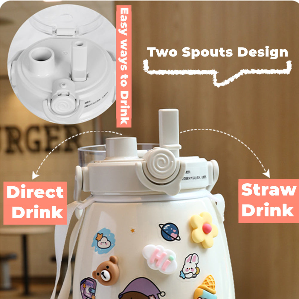 1000ml Large Water Bottle Stainless Steel Straw Water Jug with FREE Sticker Packs (Pink) V213-BOTTLE02-PNK
