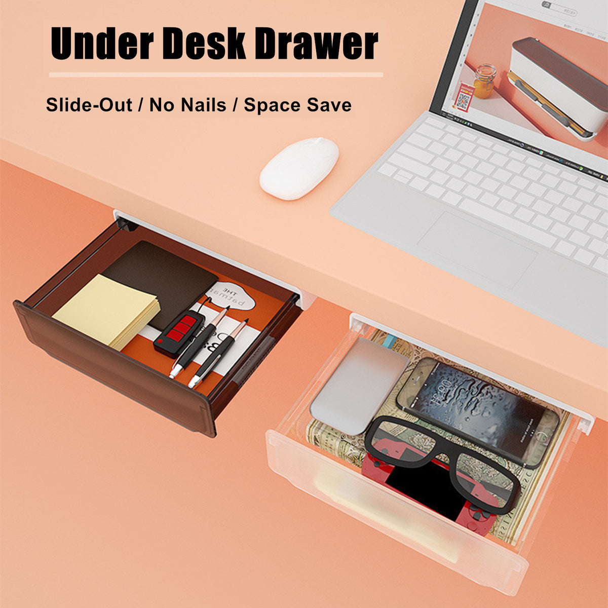 Under Desk Drawer Slide-out Large Office Organizers and Storage Drawers - Small Black V213-DRAWER-A-SBLK