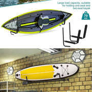 2Pcs Kayak Wall Rack Carrier Canoe Paddle Surfboard Holder Wall Mount Shelf V213-HOOK-A-BLK