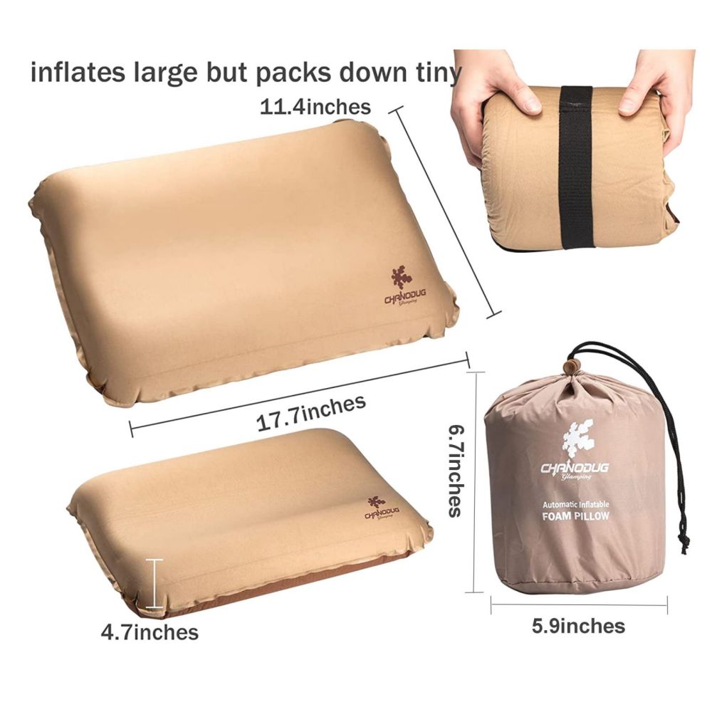 Self Inflating Camping Pillow with Ergonomic 3D Support - Gold V213-PILLOW-A-GOLD