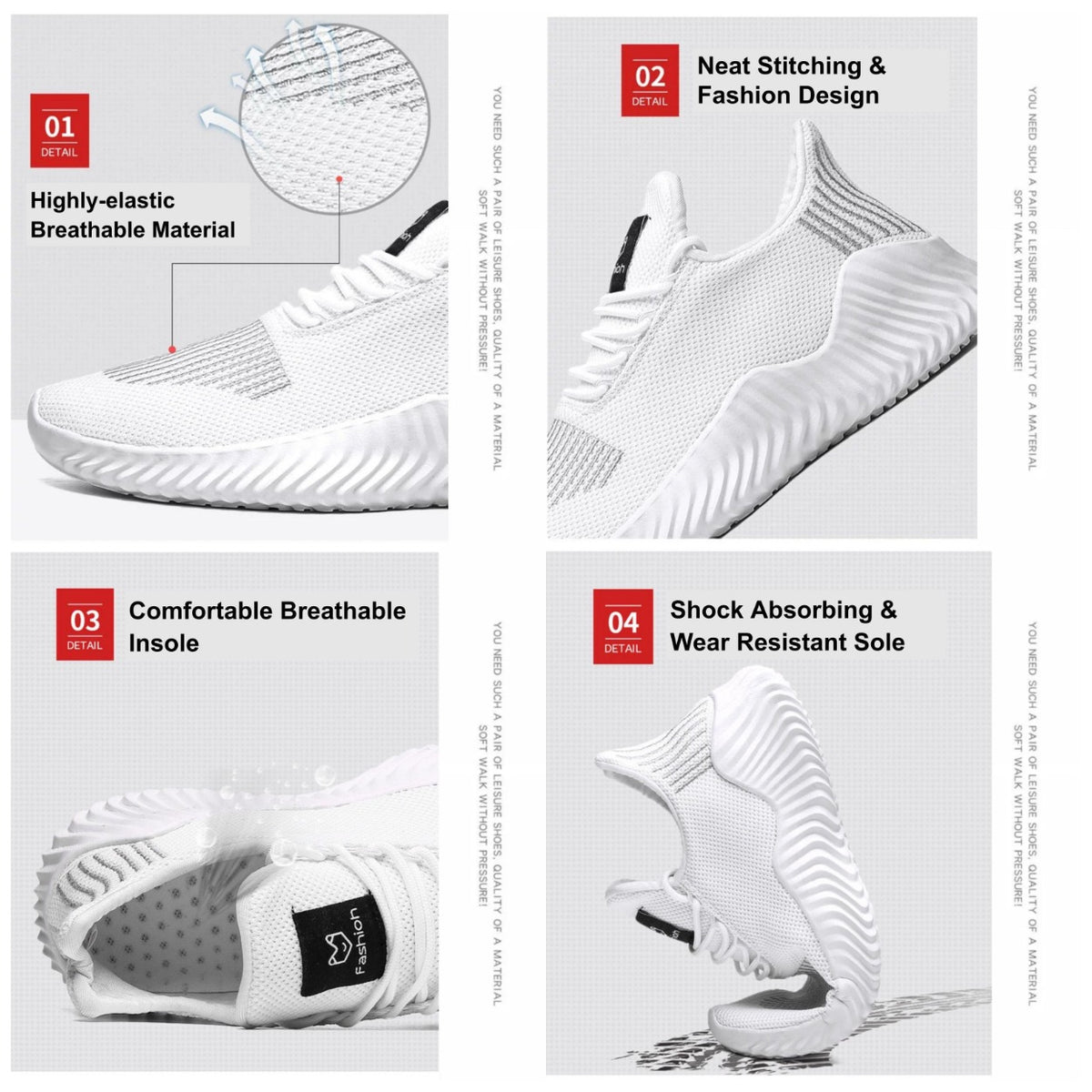 Men's Sneakers Outdoor Road Shoes Breathable Lightweight Non-slip ( White Size US9.5=US43 ) V213-SN556-A-WHT43